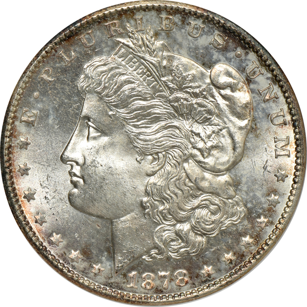 1878-S Morgan silver dollar MS-65, 1898 Morgan silver dollar MS-65 CAC, and a 1935 Peace silver dollar MS-64 CAC, all NGC (no line)