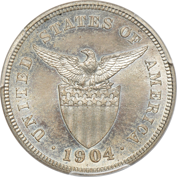 1904 5 centavos PR-64, 1906 5 centavos PR-62, and a 1908 5 centavos PR-64, all PCGS