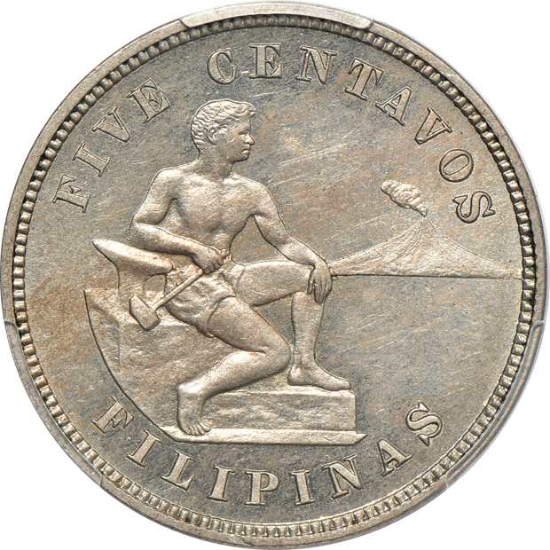 1904 5 centavos PR-64, 1906 5 centavos PR-62, and a 1908 5 centavos PR-64, all PCGS