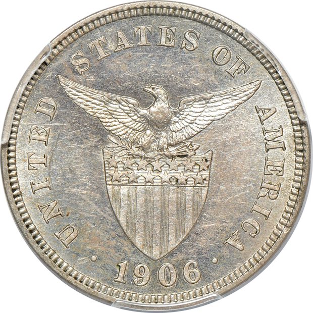1904 5 centavos PR-64, 1906 5 centavos PR-62, and a 1908 5 centavos PR-64, all PCGS