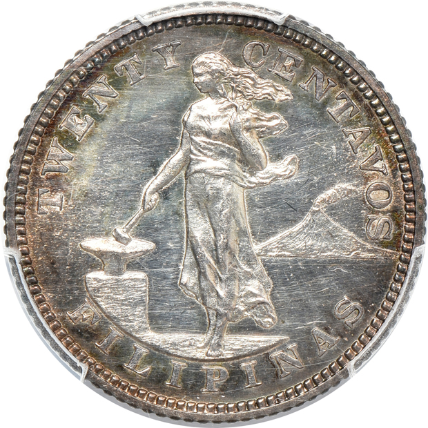 1904 20 centavos PR-61, 1906 20 centavos PR-63, and a 1908 20 centavos PR-63, all PCGS