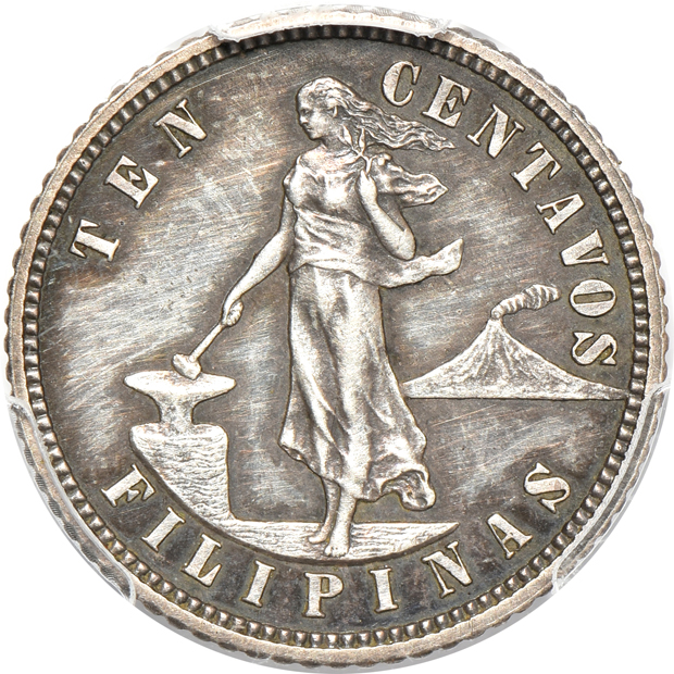 Four Proof 10 centavos certified by PCGS