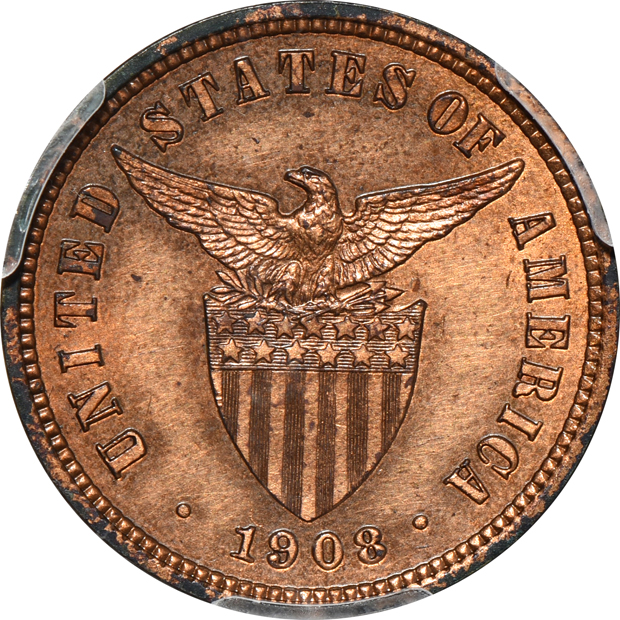 Four certified Proof 1/2 centavo