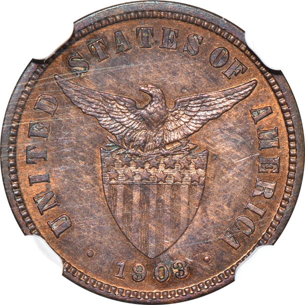 Four certified Proof 1/2 centavo