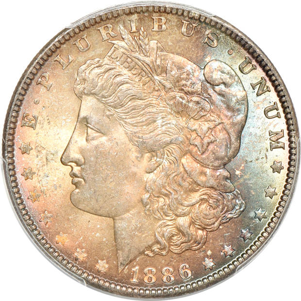 1883-O MS-64, and an 1886 MS-65, both PCGS