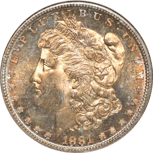 1880-S MS-66, 1881-S MS-66, and an 1884-O MS-65 Star, all NGC