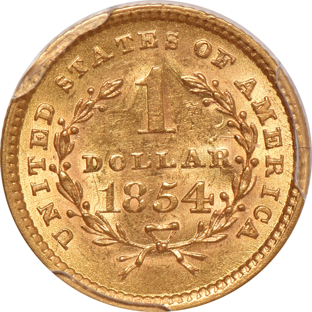 1853 AU-58, and an 1854 Type 1 MS-62, both PCGS CAC