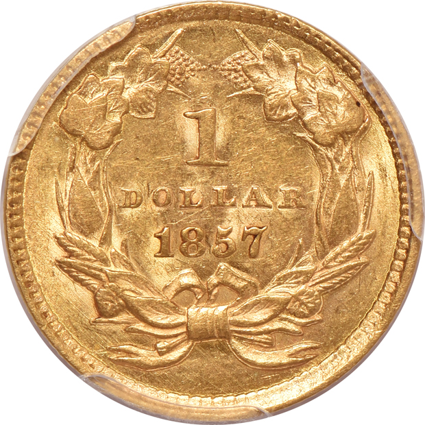 1854 Type 2 AU-55, and an 1857 AU-58, both PCGS CAC