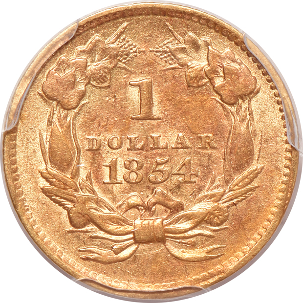 1854 Type 2 AU-55, and an 1857 AU-58, both PCGS CAC