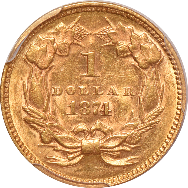 1855 AU-55, and an 1874 MS-61, both PCGS