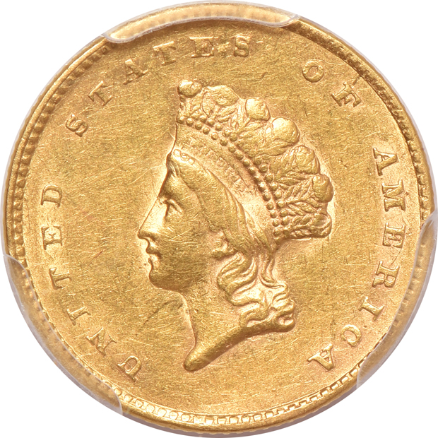 1855 AU-55, and an 1874 MS-61, both PCGS