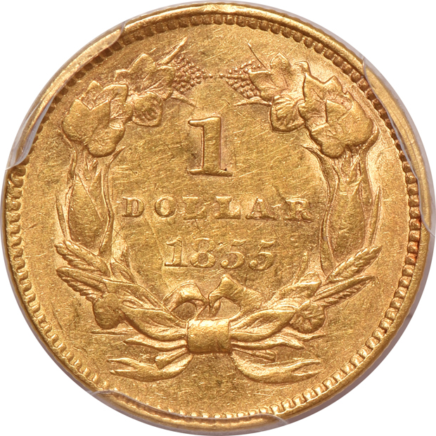 1855 AU-55, and an 1874 MS-61, both PCGS