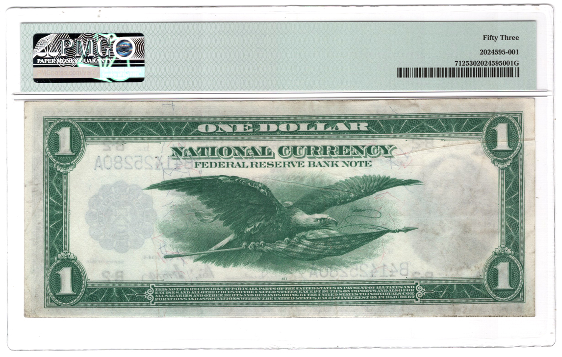 Error Currency - 1918 $1 New York Federal Reserve Bank Note Gutter Fold Fr# 712 - PMG AU-53