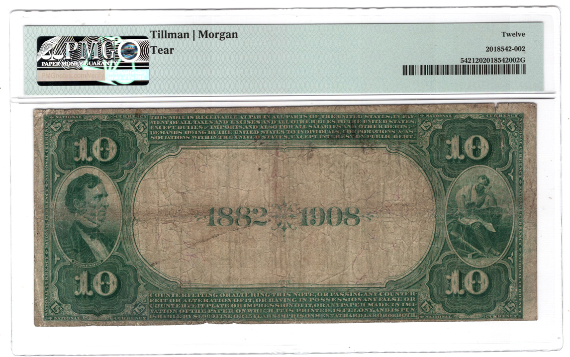 1882 $10 Date Back - Keene, NH Charter #2299 - PMG F-12/tear