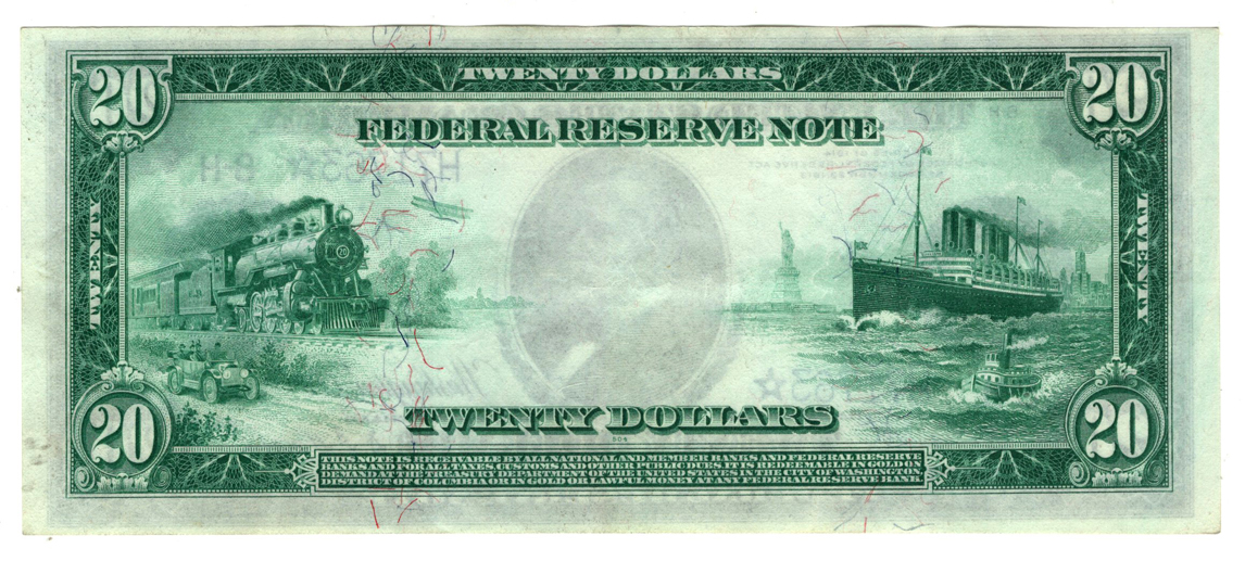 1914 $20 St. Louis Blue Seal Star Fr# 994 - AU