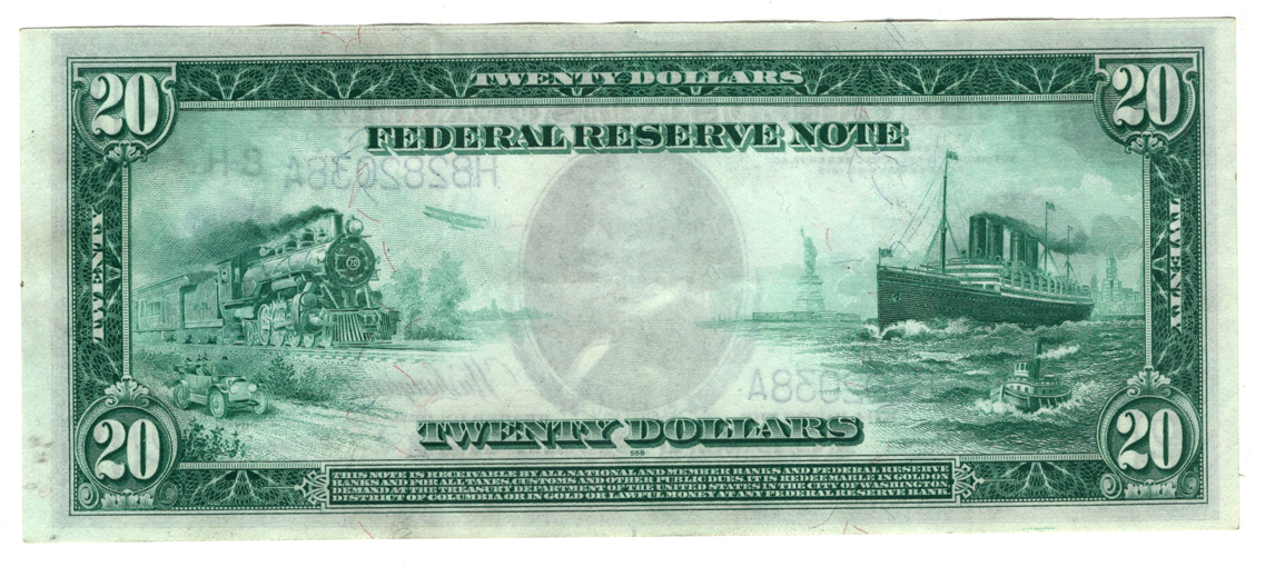 1914 $20 St. Louis Blue Seal Fr# 994 - AU