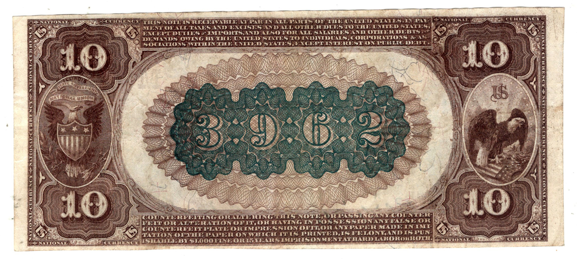 1882 $10 Brown Back - Litchfield, IL Charter #3962 - XF