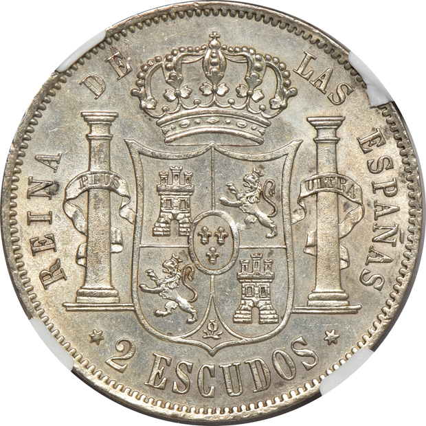 Spain - 1867 2 escudos - NGC MS-62