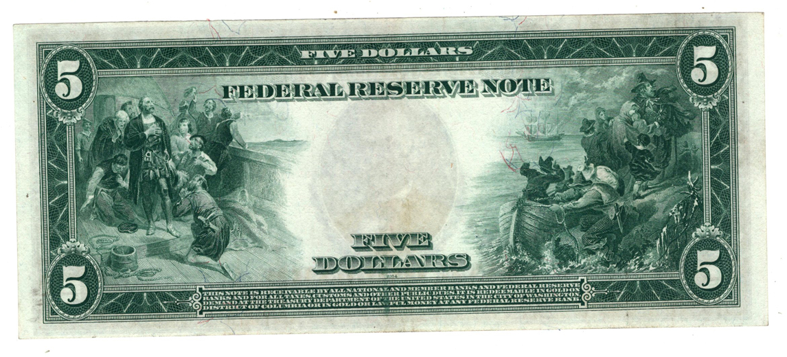 1914 $5 Philadelphia Blue Seal Star Fr# 855a - AU