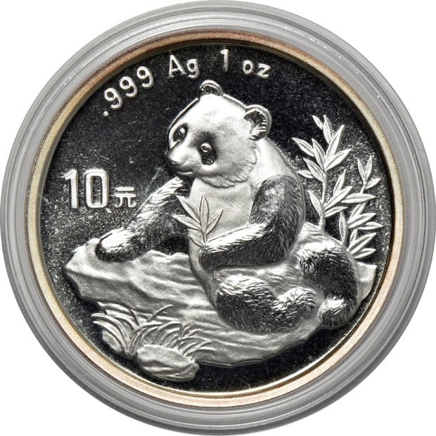 China - Six 1998 1oz silver Pandas 10 yuan, five lg. date, one sm. date
