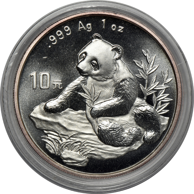 China - Six 1998 1oz silver Pandas 10 yuan, five lg. date, one sm. date