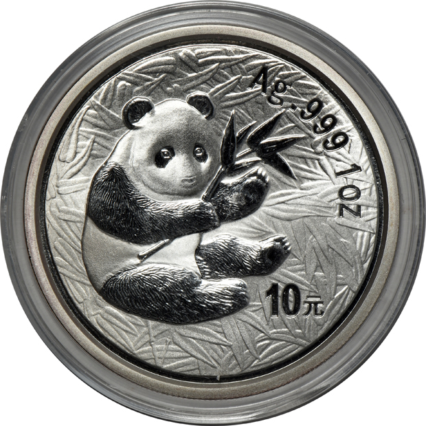 China - Six 2000 frosted ring 1oz silver Pandas 10 yuan