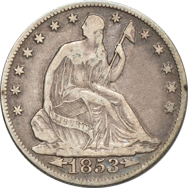 Ten different Liberty Seated half-dollars in two Whitman albums