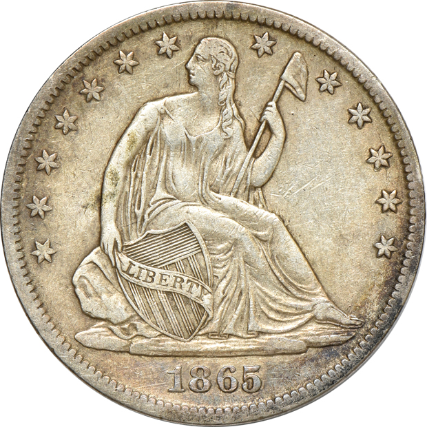 Ten different Liberty Seated half-dollars in two Whitman albums
