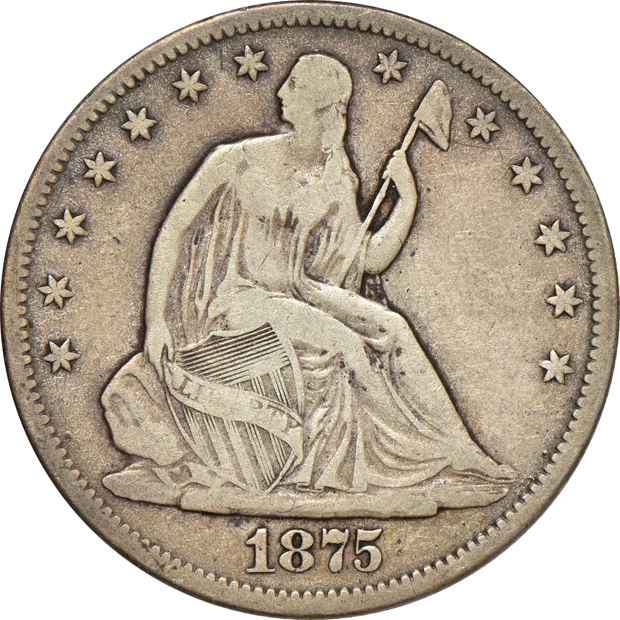 Ten different Liberty Seated half-dollars in two Whitman albums