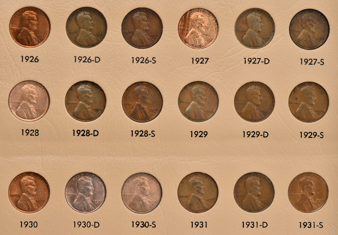 Nearly complete set of Lincoln Wheat cents in a Dansco 7103 album