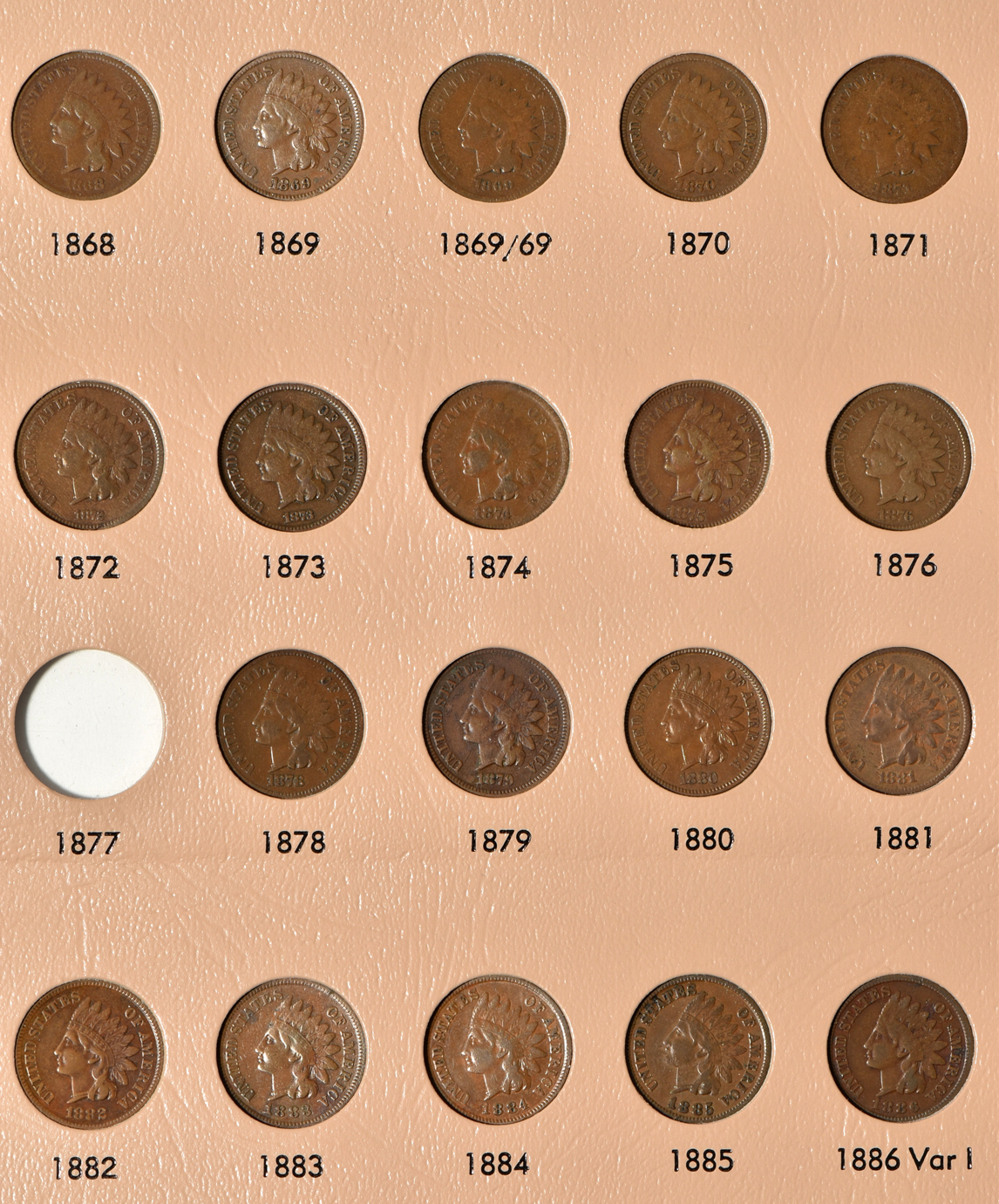 Collections of Flying Eagle and Indian Head cents in a complete Dansco 7101 album