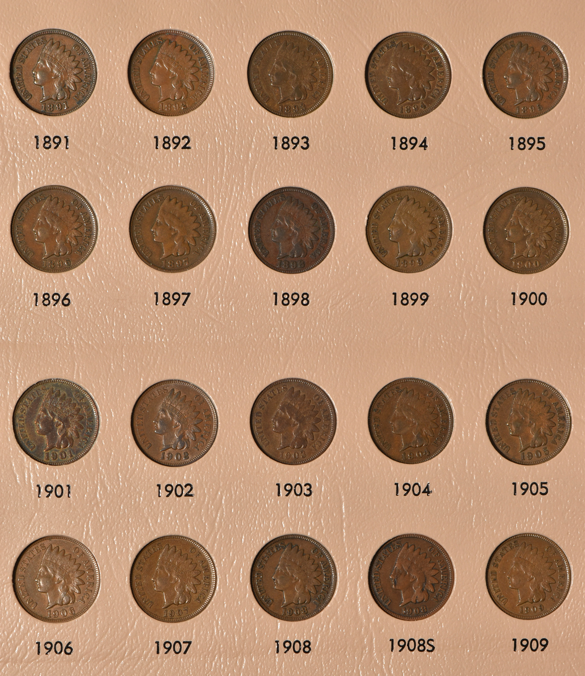 Collections of Flying Eagle and Indian Head cents in a complete Dansco 7101 album