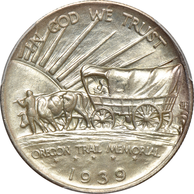 Four silver commemorative half-dollars certified MS-64 by PCGS