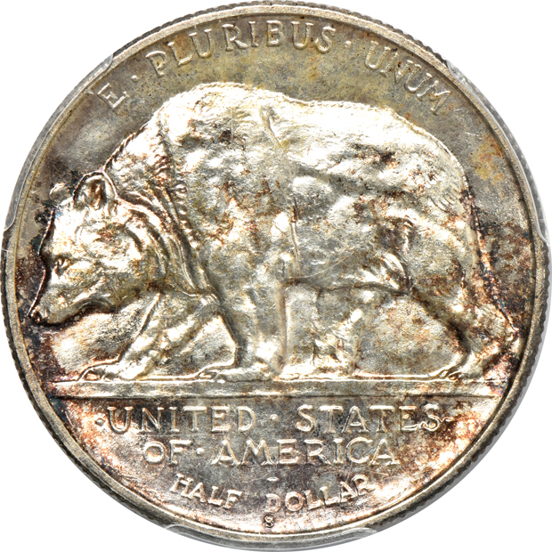 Four silver commemorative half-dollars certified MS-64 by PCGS