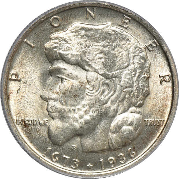 Four silver commemorative half-dollars certified MS-64 by PCGS