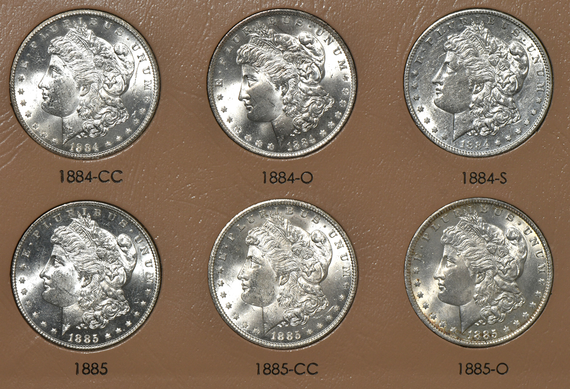 Collection of 46 different Morgan silver dollars in a Dansco 7178 album