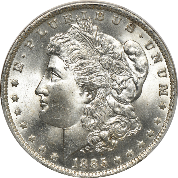 1882-S, 1885-O, and 1901-O, all PCGS MS-66