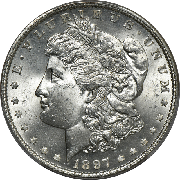 Four 1897 PCGS MS-64, MS-64+, MS-65, and MS-65+