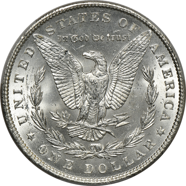 Four Morgan silver dollars certified MS-64+ CAC by PCGS