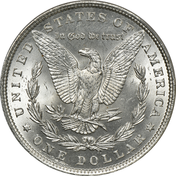 Four Morgan silver dollars certified MS-64+ CAC by PCGS