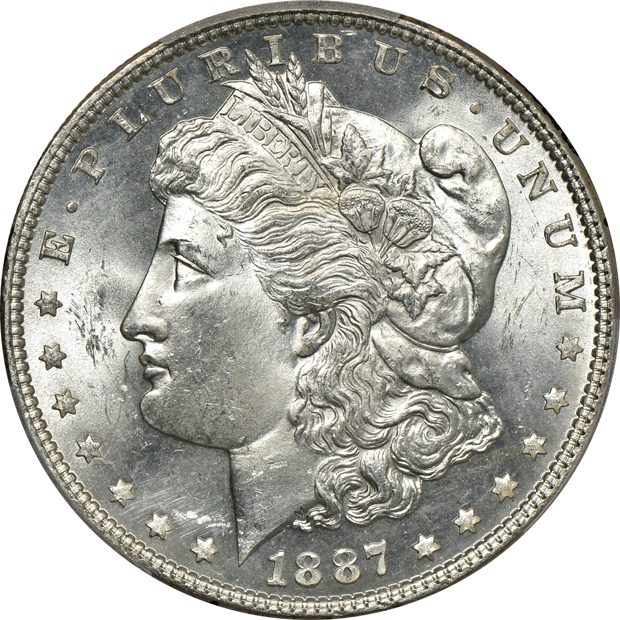 Four Morgan silver dollars certified MS-64+ CAC by PCGS