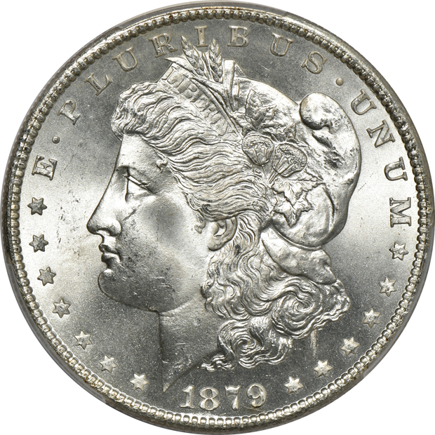 Four Morgan silver dollars certified MS-64+ CAC by PCGS