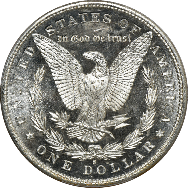 Four Morgan silver dollars certified by PCGS