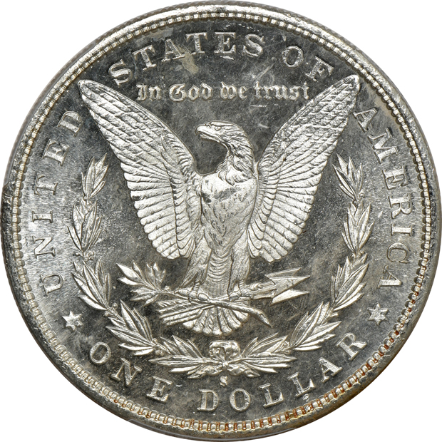 Four Morgan silver dollars certified by PCGS