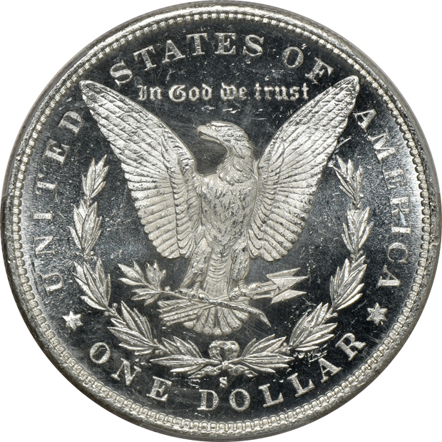Five Morgan silver dollars certified by PCGS