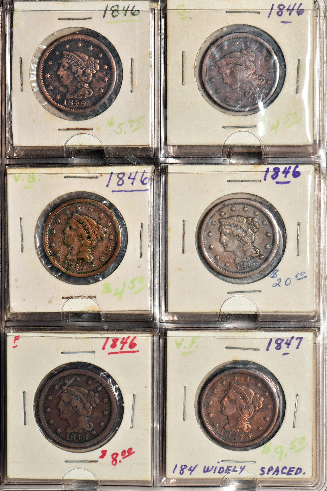 Group of 180 large cents in three albums