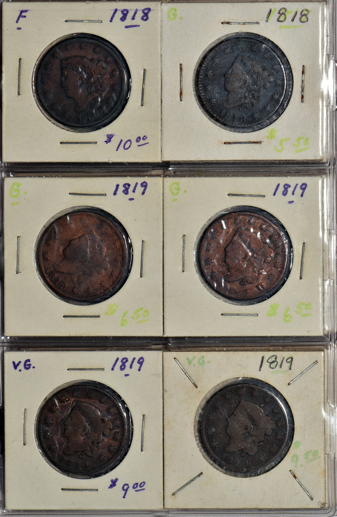 Group of 180 large cents in three albums