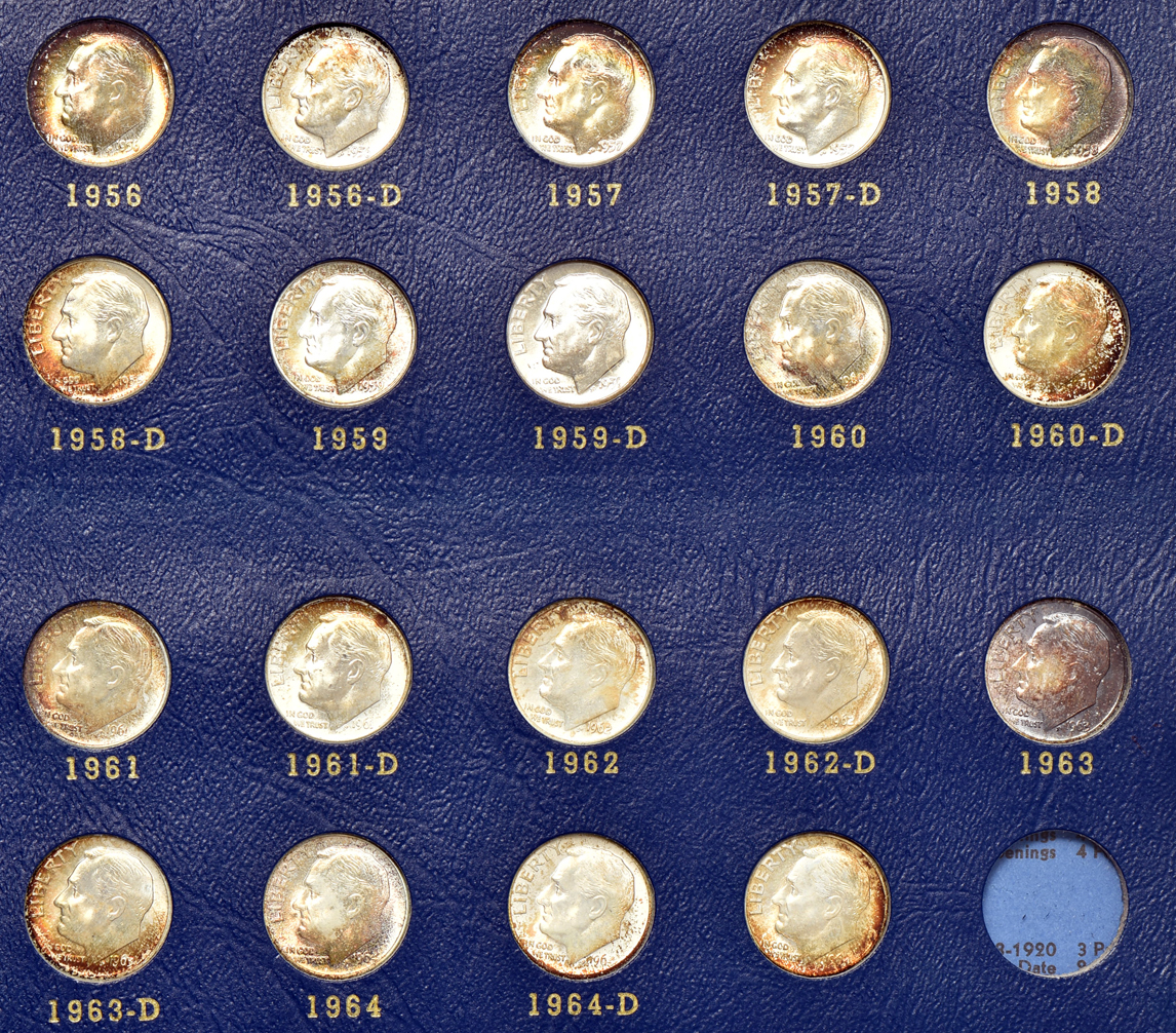 Collections of Roosevelt dimes and Franklin half-dollars