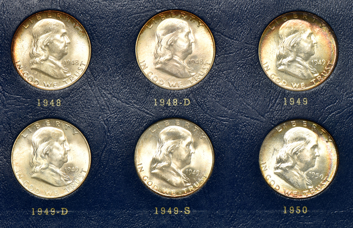 Collections of Roosevelt dimes and Franklin half-dollars