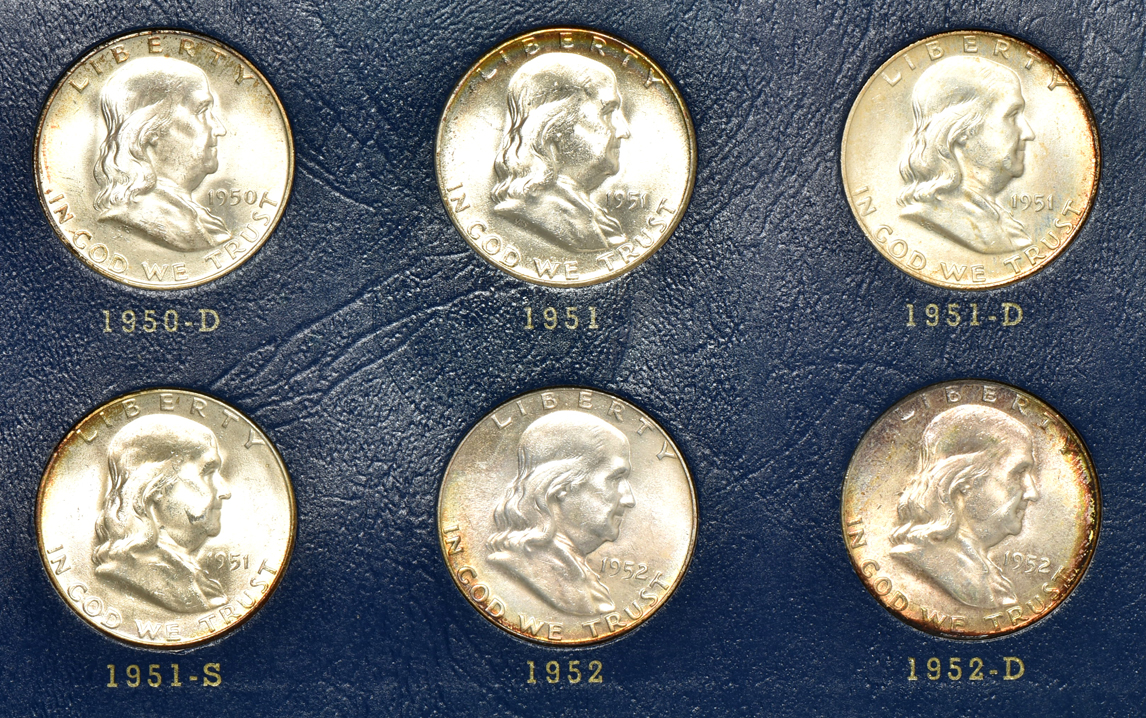 Collections of Roosevelt dimes and Franklin half-dollars